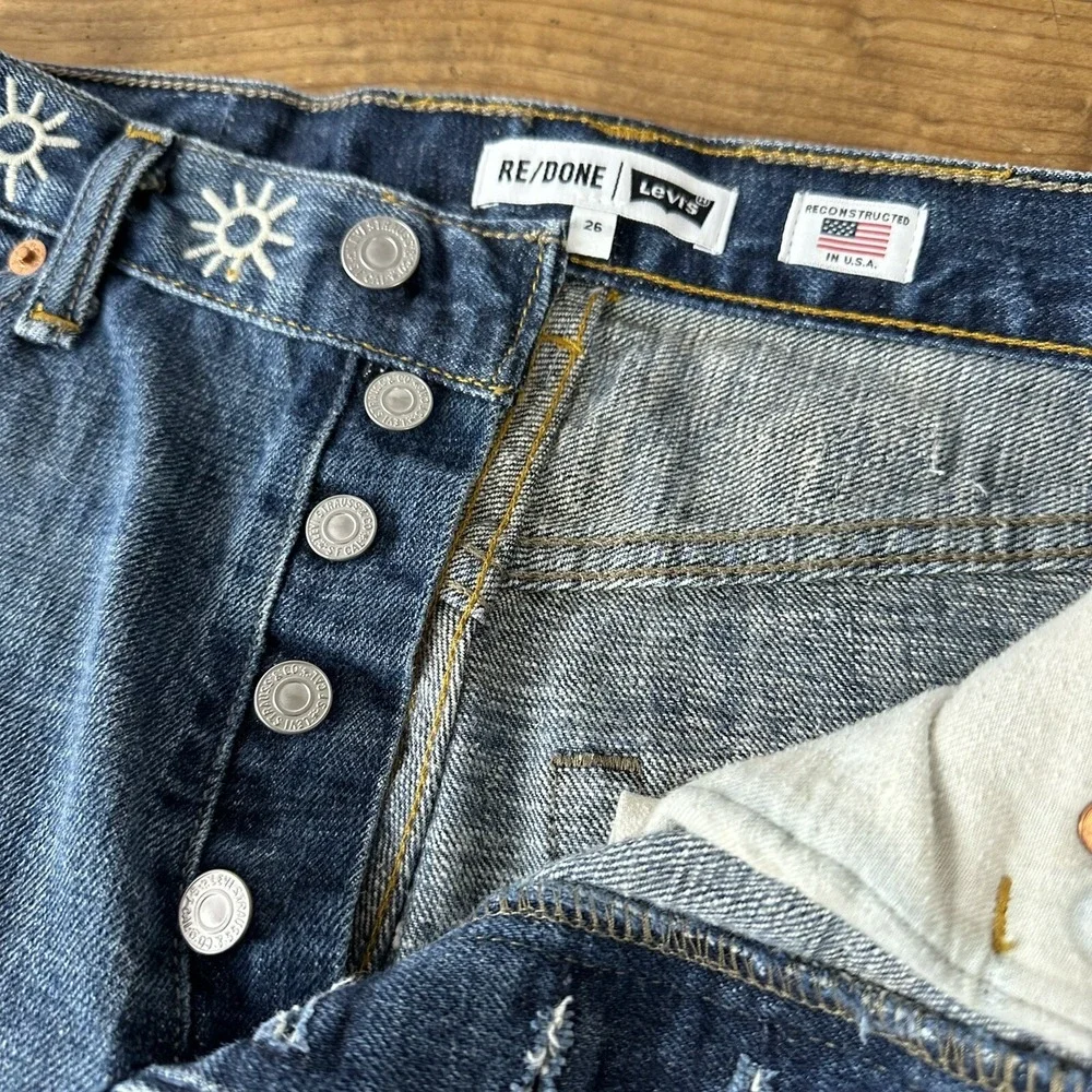 RE/DONE Levi's x Ford Jean Shorts 26 Patches Indigo Reconstructed Retail‎ $350